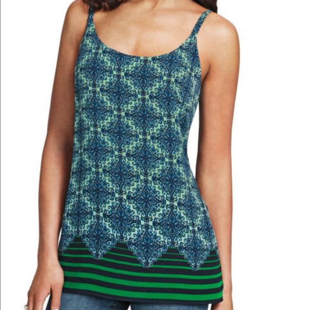 Cabi Navy & Green Border Stripe Cami-Size Small